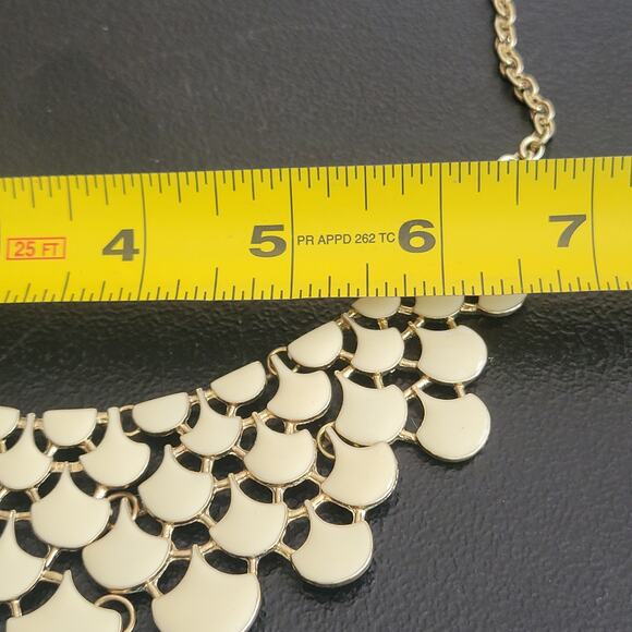 Ivory Cream Color Enamel Bib Collar Necklace Gold Statement Fashion Jewelry - Picture 7 of 9